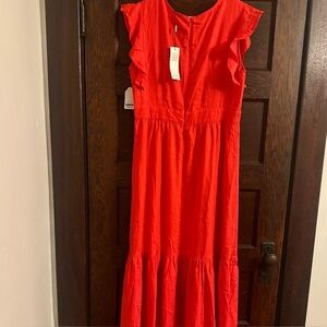 For Cynthia, Linen Blend,Tiered Maxi Dress, Vibrant Red, Size L, NWT